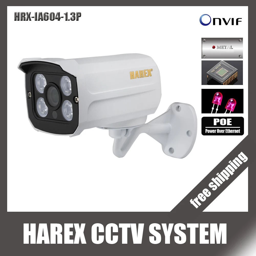 960P POE 1.3MP array leds IP Camera ONVIF Waterproof Outdoor IR-CUT filter Day / Night Plug and Play, free shipping