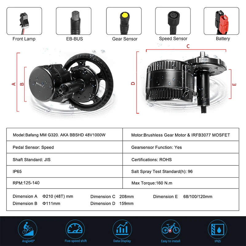 Cheap Bafang Motor BBSHD 48V 1000W BBS03 Mid Drive Motor Electric Bicycle ebike Conversion Kit W/ 12Ah Battery Built in Samsung Cells 1