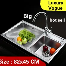 Квартира стрейч кран мыть овощи большой объем кухня двойной паз раковина 304 нержавеющая сталь 82x45 см