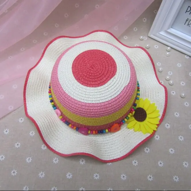 Модные Цветные цветные подходящие солнечные детские шапки летние соломенные шляпы для девочек желтая шляпа с подсолнухами окружность 53-54 см - Цвет: Красный