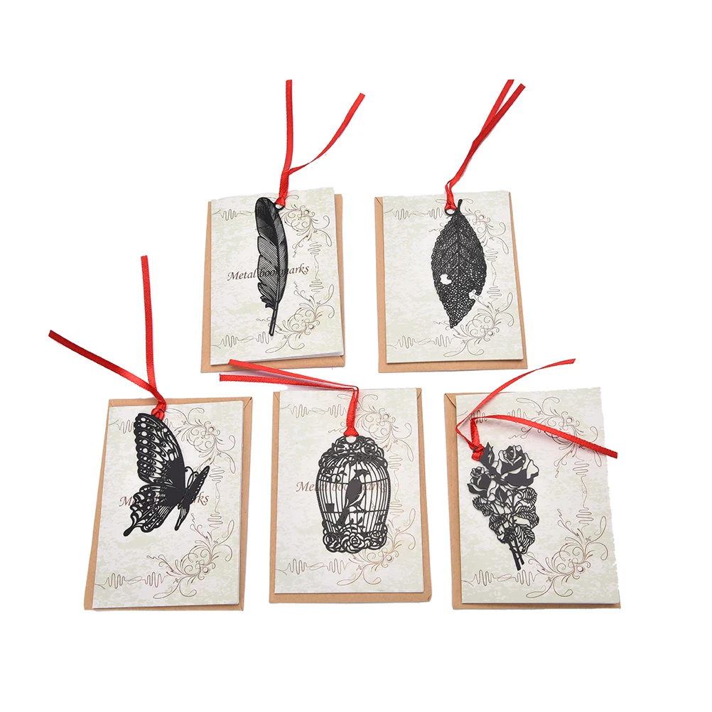 1 pc DIY Vintage Retro Metal Bookmark Black Bird Butterfly Flower Leaf Bookmark Gift Package Korean Stationery