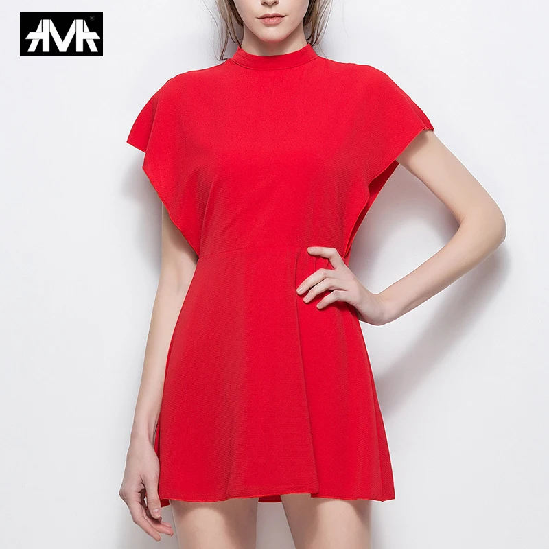 

2019 Summer Solid color Mini Dress for Women Red/Black/White Casual Trendy Chiffon Dresses Summer Sleeveless mini women's dress