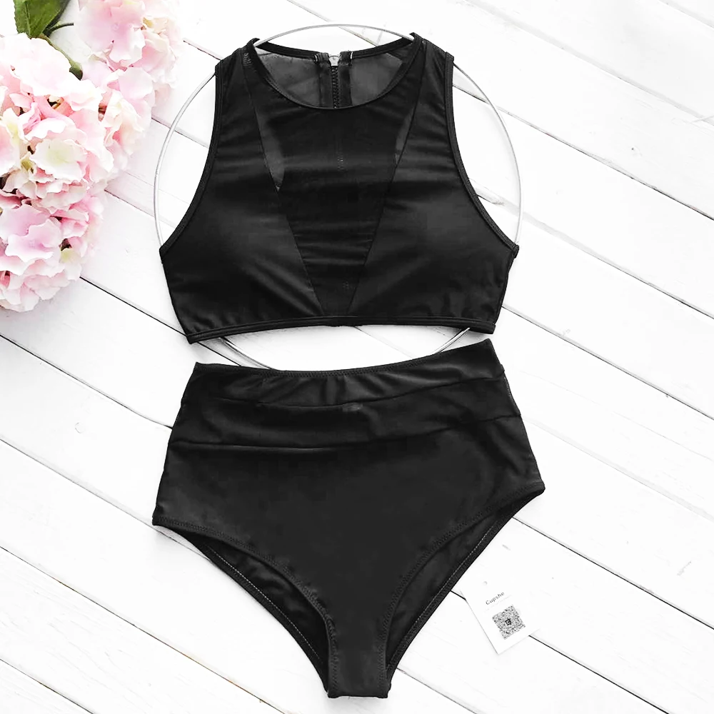 Cupshe Starry Night Mesh Bikini Set High waisted Swimsuit Tank Bathing