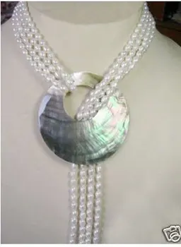

shipping Charming TAHITIAN 4 Rows Cultured White Pearl Necklace Shell Pendant Fashion AKOYA shipping Fine Factory direct
