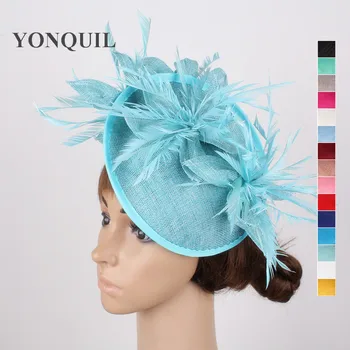 

Turquoise wedding fascinator hat flower hair accessories ladies kentucky derby hat fascinator headband with feather or 16 Colors