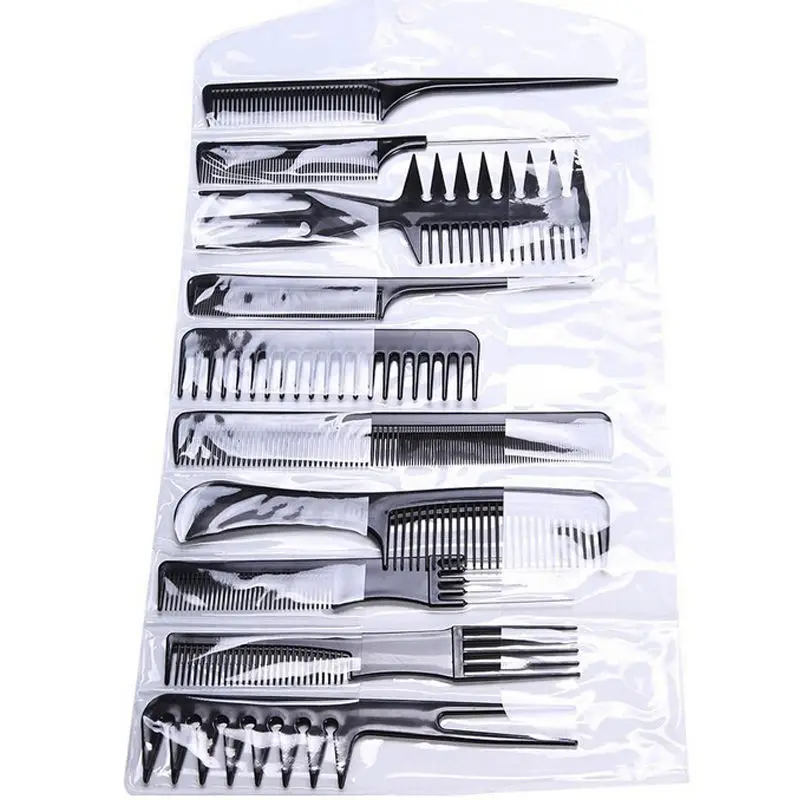 10pcs/set Pro Salon Hair Cut Styling Hairdressing Barbers Combs Brushes with Storage Bag - Black Ideal For Most Styling Methods