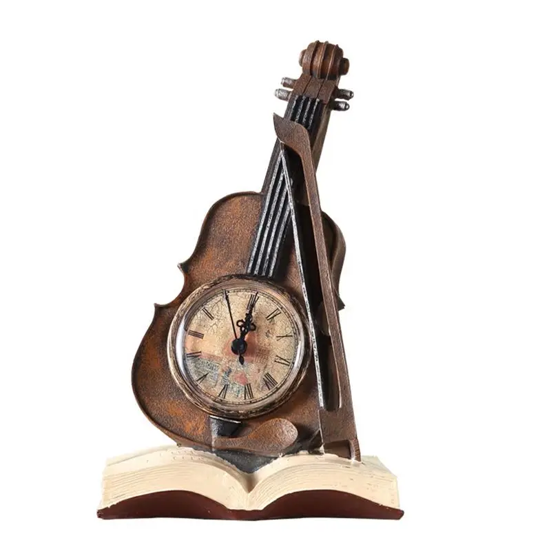 Винтаж скрипки Рог часы орнамент декоративный Ретро музыкального инструмента миниатюрный часы украшение для дома предметы меблировки ручной работы