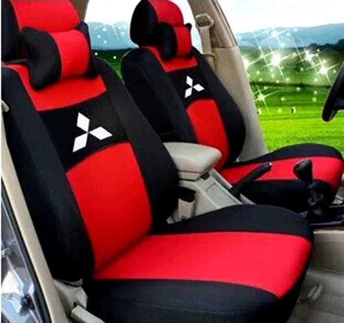 Grey Red Blue 3 Color Embroidery Logo Car Seat Cover FrontRear Complete 5
