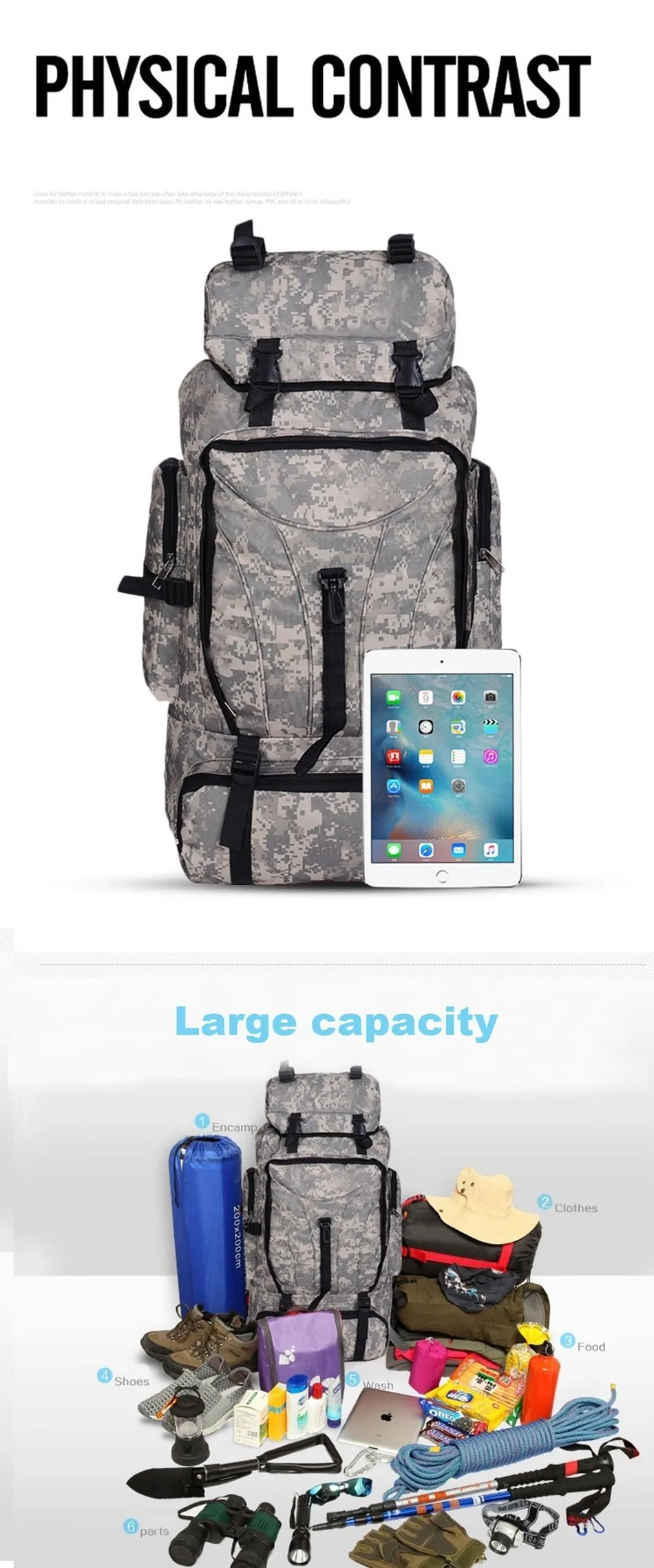 70L Men Tactical Bags Outdoor Sport Bag Waterproof Hiking Camping Bags Travelling Trekking Backpack Military Camouflage Bag (3)