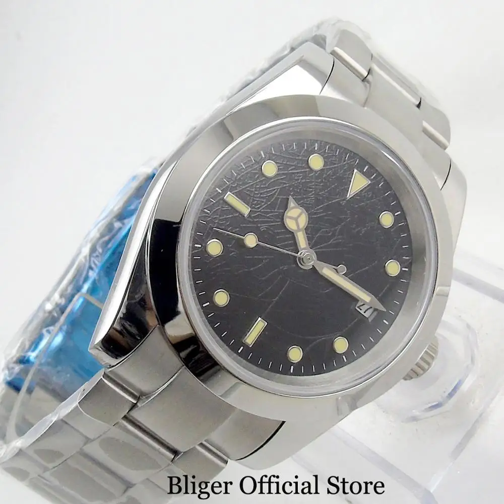 Роскошные стерильные полированные 39 мм автоматические мужские часы со специальным дизайном циферблат умственный ремень Окно даты