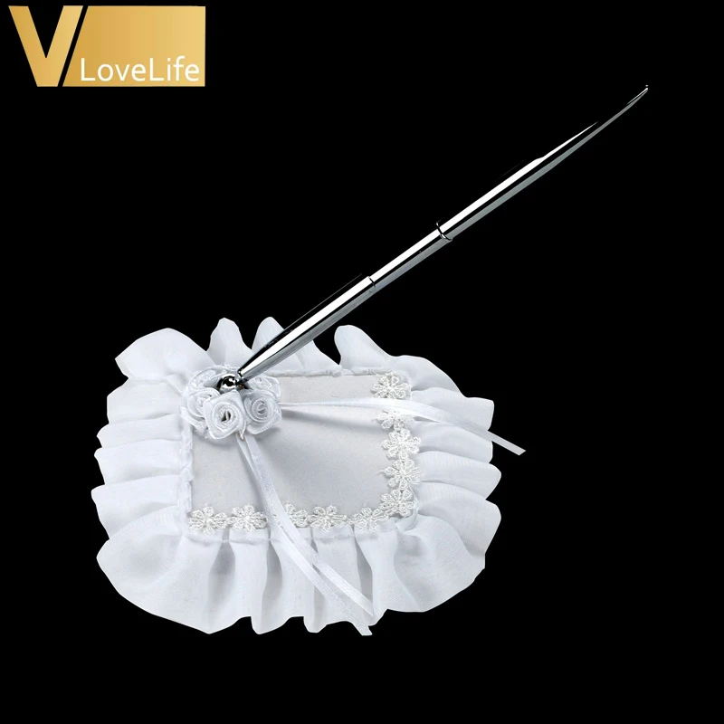 Wedding Pen Set Pen Holder with Ribbons Rhinestones Buckle Pen for DIY