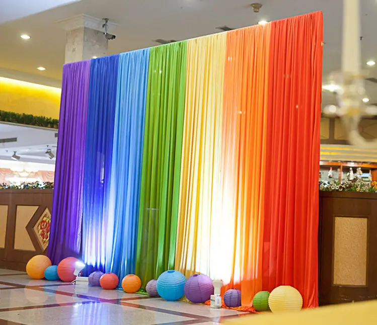 

New Ice Silk Rainbow Wedding Backdrop Colourful Wedding Background Party Decoration Free Shipping