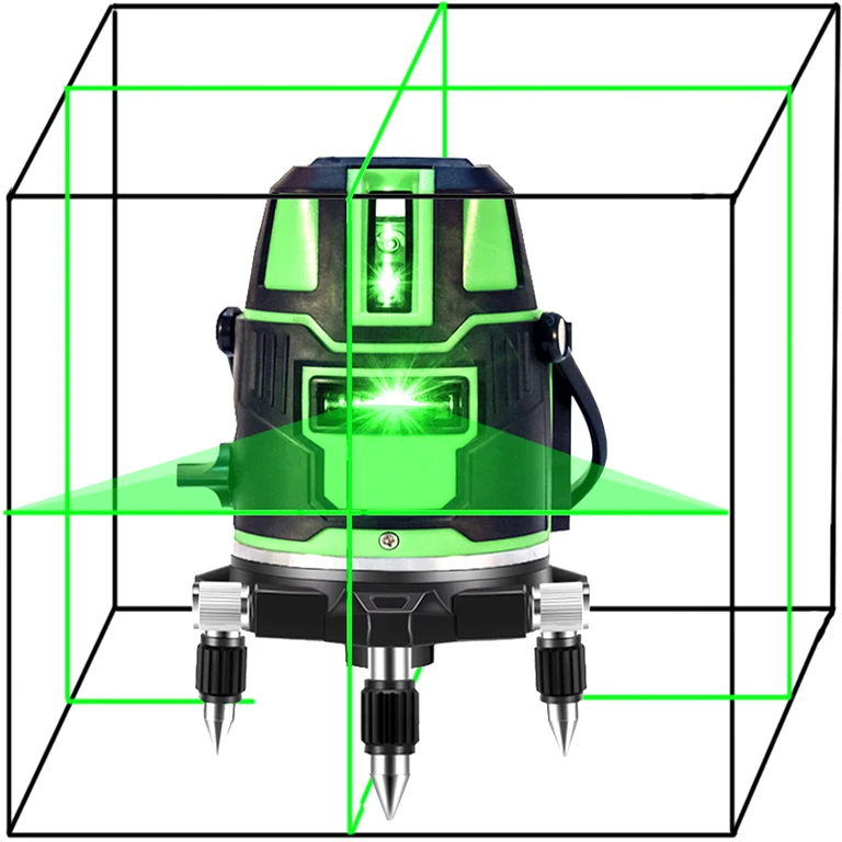 Зеленый лазерный уровень, 5 линий, 6 точек, вращающийся на 360 градусов, самонивелирующийся лазерный уровень, 3D наружный режим, рычаг, строительные инструменты