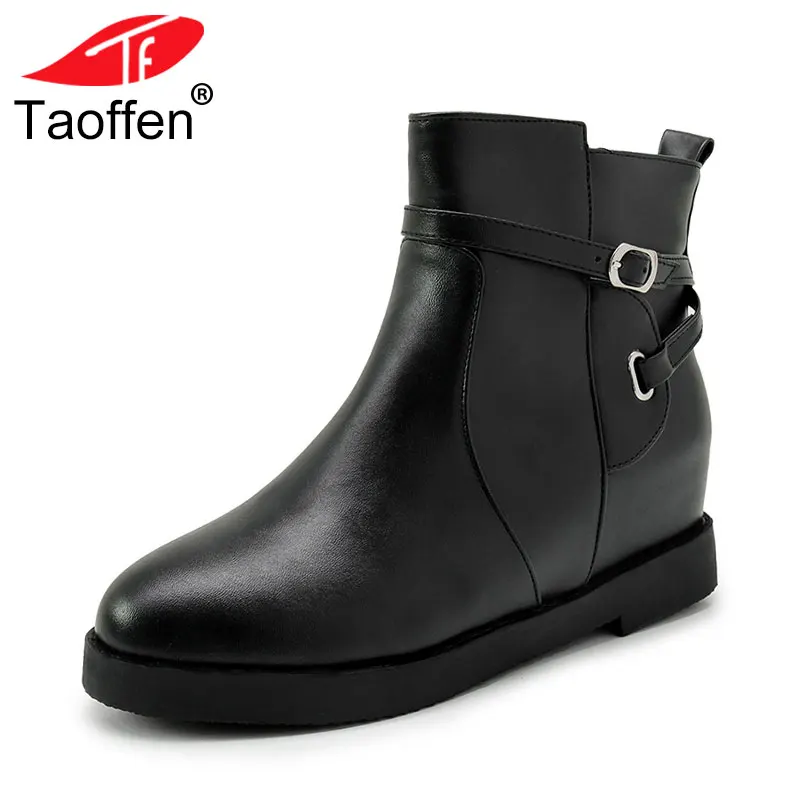 

TAOFFEN Women Ankle Boots Fashion Buckle Warm Fur Shoes Woman Inside Heels Winter Boots Zipper Thick Sole Shoes Size 34-43