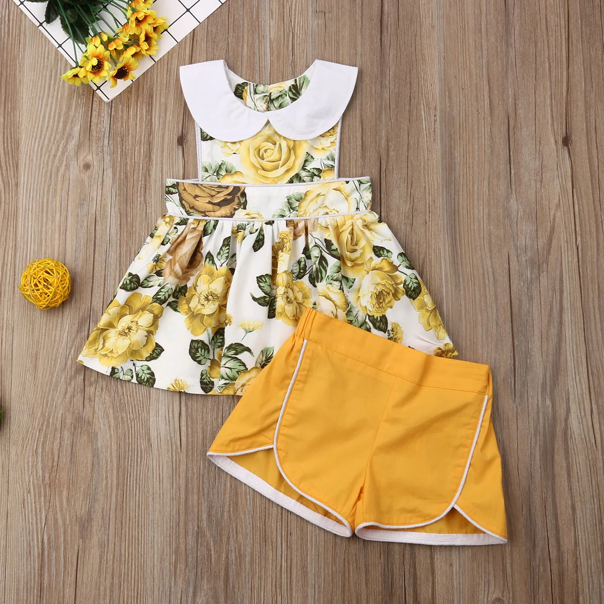 

Casual Toddler Infant Baby Girls Sleeveless Floral Tops Short Pants Outfit Kids Summer Clothes Set