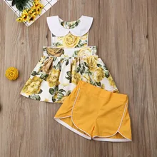 Casual Toddler Infant Baby Girls Sleeveless Floral Tops Short Pants Outfit Kids Summer Clothes Set