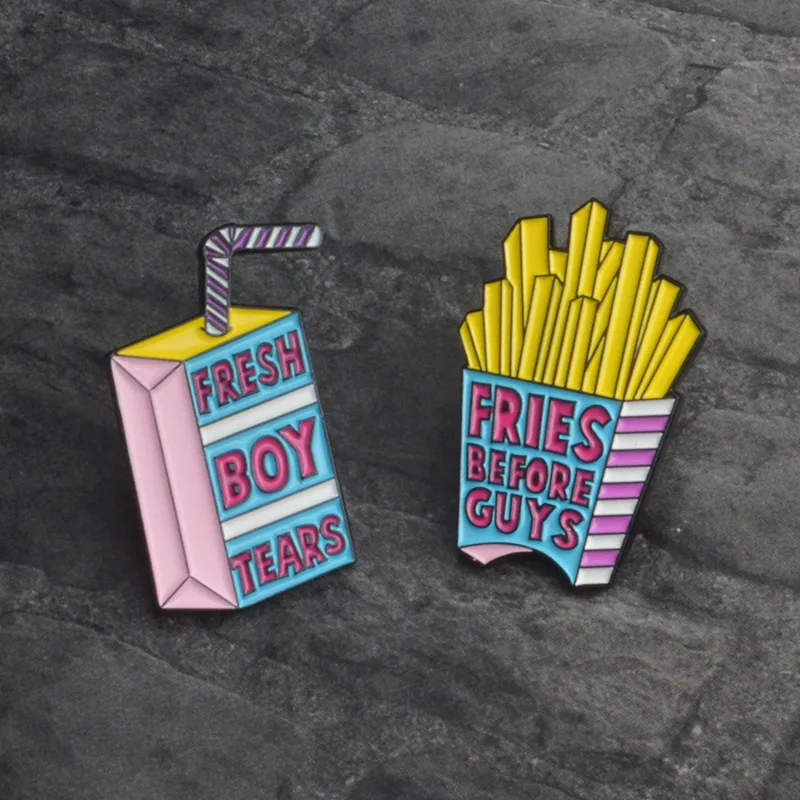 Креативная булавка, надпись "Fries Before Guys", эмалированные значки на лацкане, значки, брошь в подарок для женщин и девочек