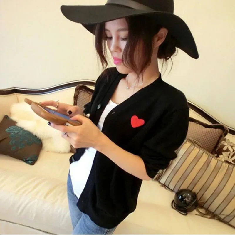 

（Have eyes）2019 Women Sweater Autumn Long-sleeved V-neck Slim Embroidery Love Peach Cardigan Single-breasted Cardigans Sweater