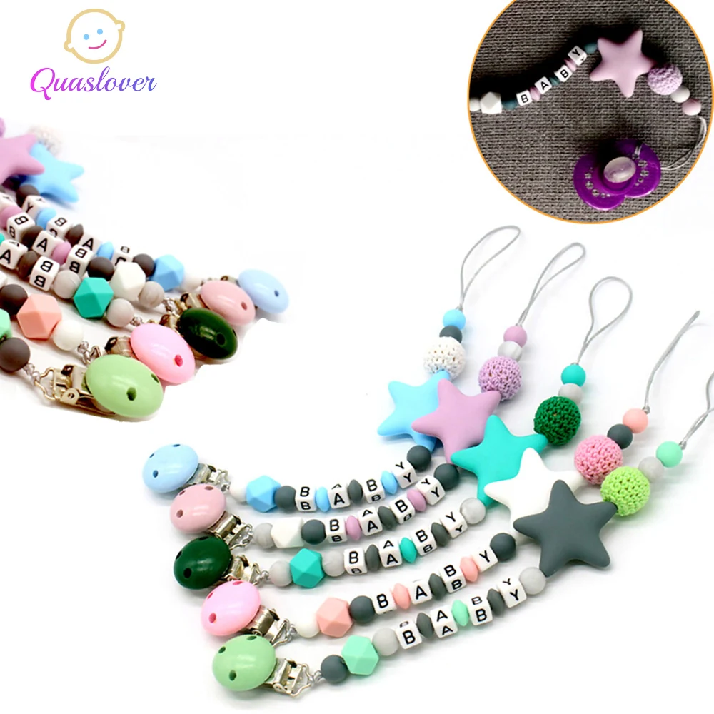 

Silicone Baby Pacifier Clips DIY Letter Colorful Pacifier Chain for Baby Teething Soother Chew Toys Toddler Dummy Clip Holder