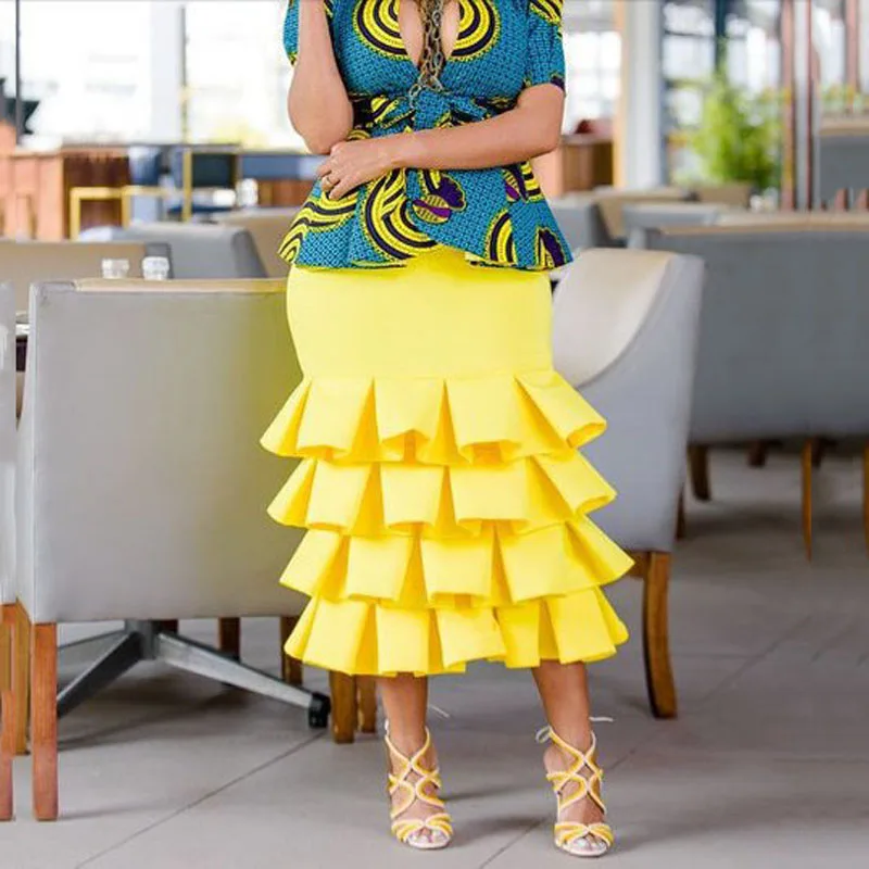 Желтая Женская юбка больших размеров, атласная гофрированная юбка до середины икры, юбка на заказ, юбки для официального приема