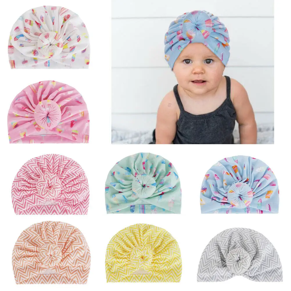 

Newborn Baby Girls Turban Bow Knot Head Wrap Hat Cotton Cap Color New