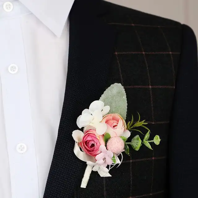 Online Artificial Silk Pink Rose Flower Groom Boutonniere Man Artificial Silk Pink Rose Flower Groom Boutonniere Man Onholes Bride Wrist Corsage Women Hand Wedding Flowers