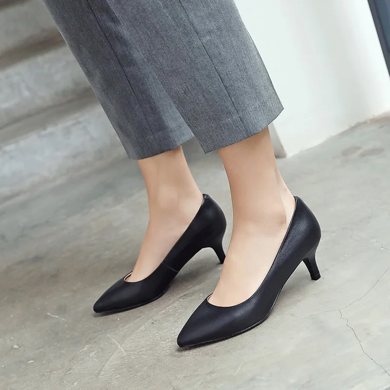 

Natural Cow Genuine Leather Sheepskin Office Women Shoes Sexy Pointed Toe Elegant High Heels OL Shoes Woman Pumps