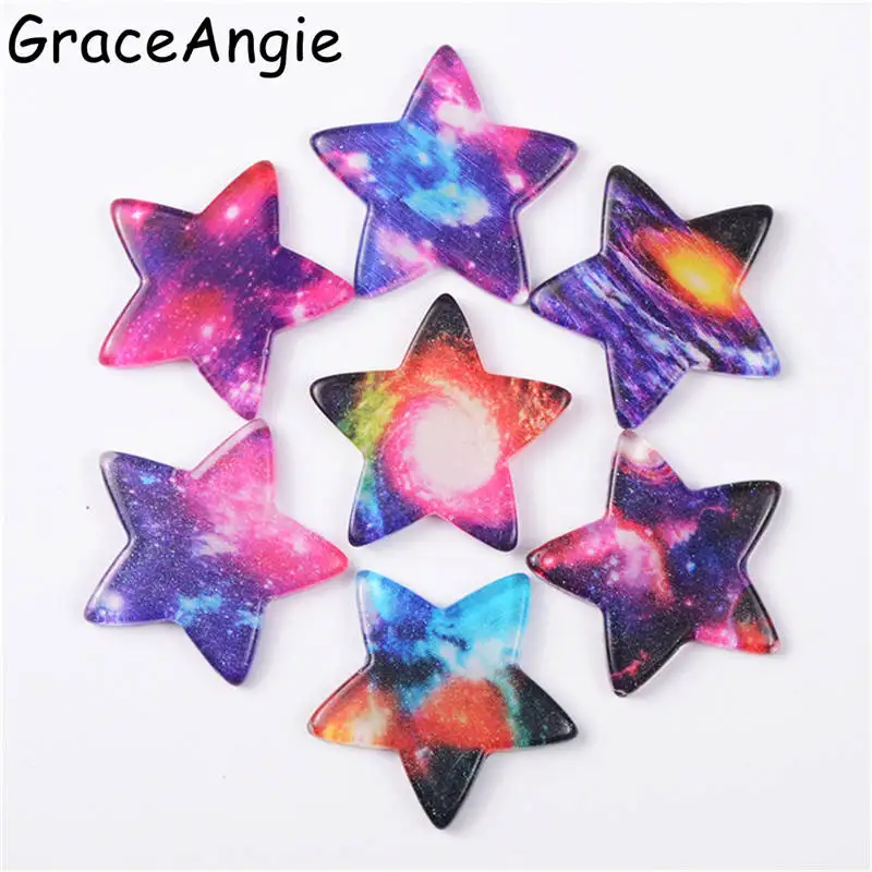 

GraceAngie 10pcs/lot Gorgeous Five-point Star Charms Mix Color Resin Earrings Necklace Pendant Making Phone Case Decor Crafts