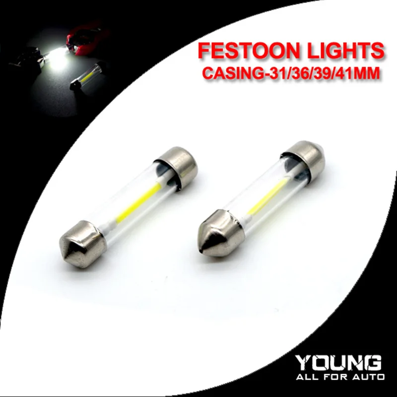 YUMSEEN 10Pcs Lot C5W COB Filament Glass Casing 1W Pure White 31mm 36mm 39mm 41mm Car