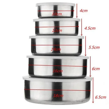 

Stainless Steel Fresh Box 5 Pieces/Set Creative Kitchenware Dinner Bowl Lunch Box With Cover