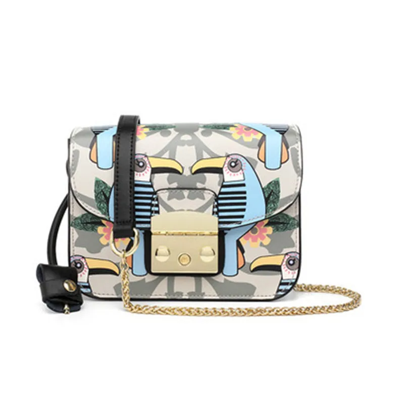 

Famous Brand Designer High Quality Graffiti Genuine Leather Chain Shoulder Messenger Bags Women Clutch Purse Sac A Main