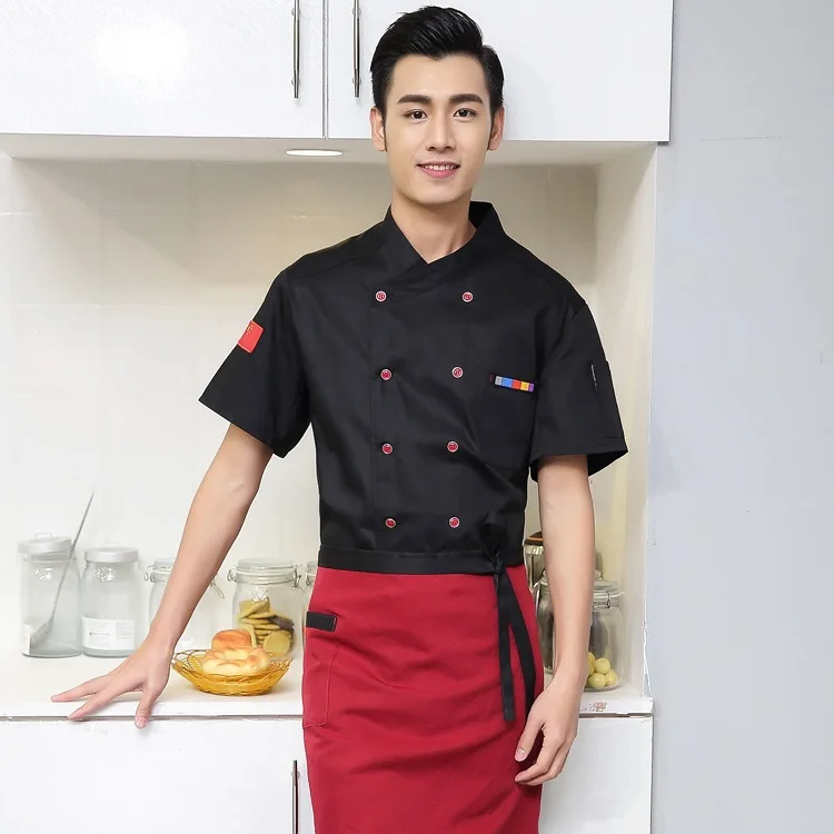 Стиль еда обслуживание многоцветный шеф-повара КУРТКА Ресторан Одежда для повара в отельной кухне униформа Одежда китайский стиль шеф-повара униформа - Цвет: short sleeve black