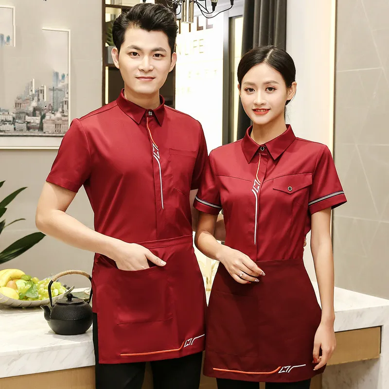  Summer Hotel Restaurant Waiter Uniform Short Sleeve Breathable Overalls Coffee Shop Cook Clothing B - 33026377610