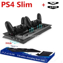 Вертикальная подставка Dual USB Зарядное устройство Док-станция для зарядки+ охлаждающий вентилятор кулер с 3 дополнительных хаб для PS4 Slim консоли светодиодная осветительная балка