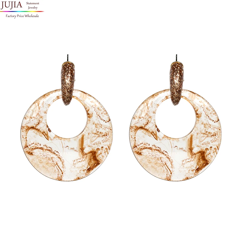 

JUJIA 3 colors resin women fashion design statement hoop round Earrings for women jewelry oorbellen wholesale