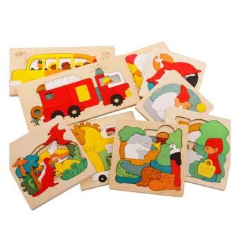 

Wooden Animal 3D Puzzles Carton Multilayer Jigsaw Children Creative Early Educational Toys for Gifts