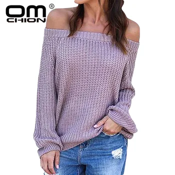 

OMCHION Roupas Feminina Slash Neck Off Shoulder Sexy Sweater Women Loose Lantern Sleeve Pullover 2018 Autumn Jumper LMM118