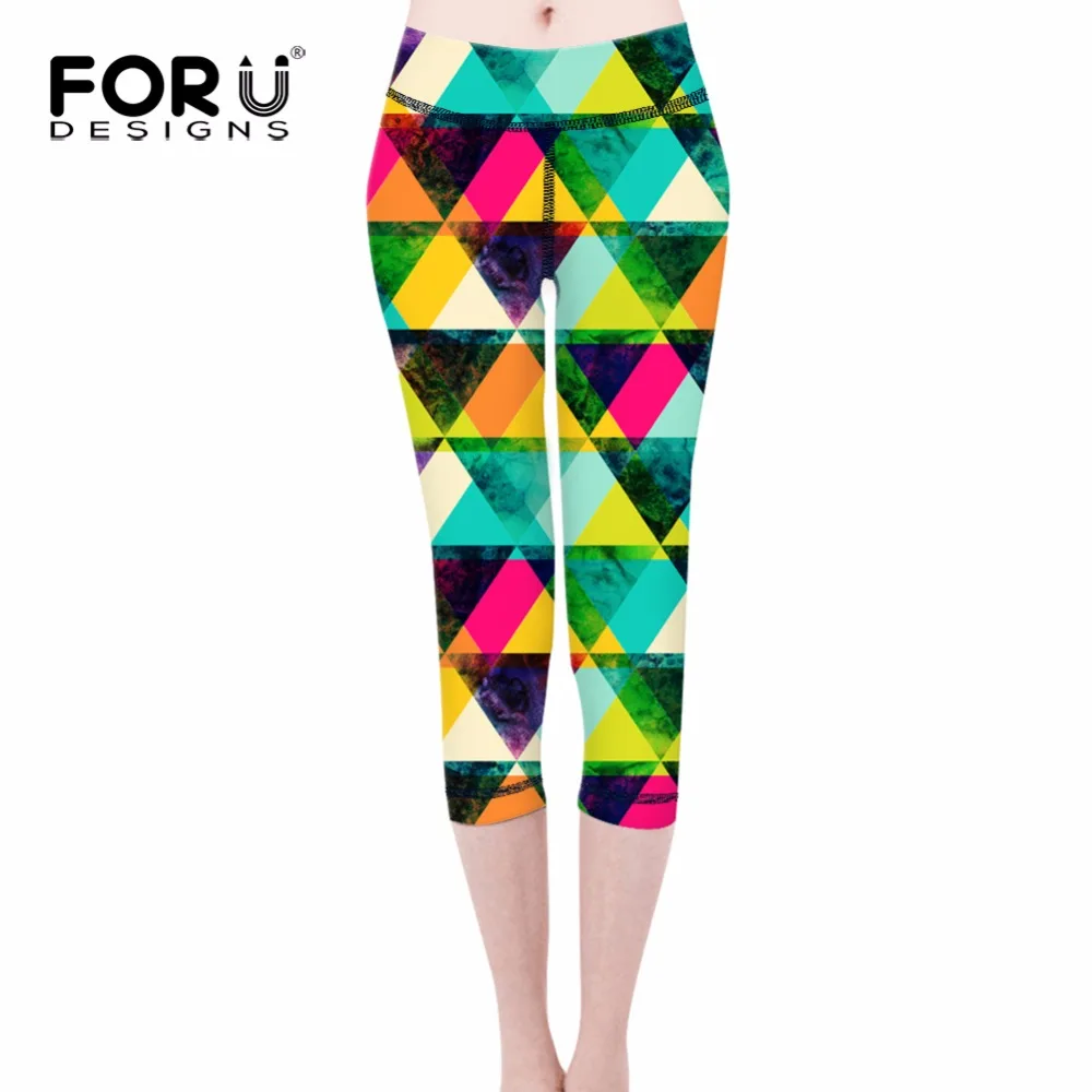 FORUDESIGNS 3D Geometric Triangles Printed Women Fitness Leggings Mid