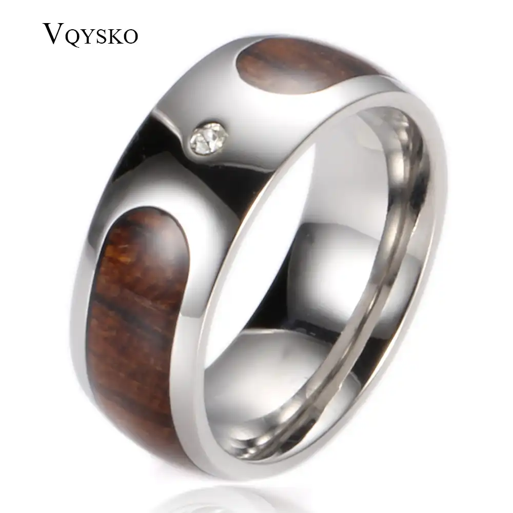 316l Stainless Steel Ring Men S Wedding Ring Retro Wood Grain