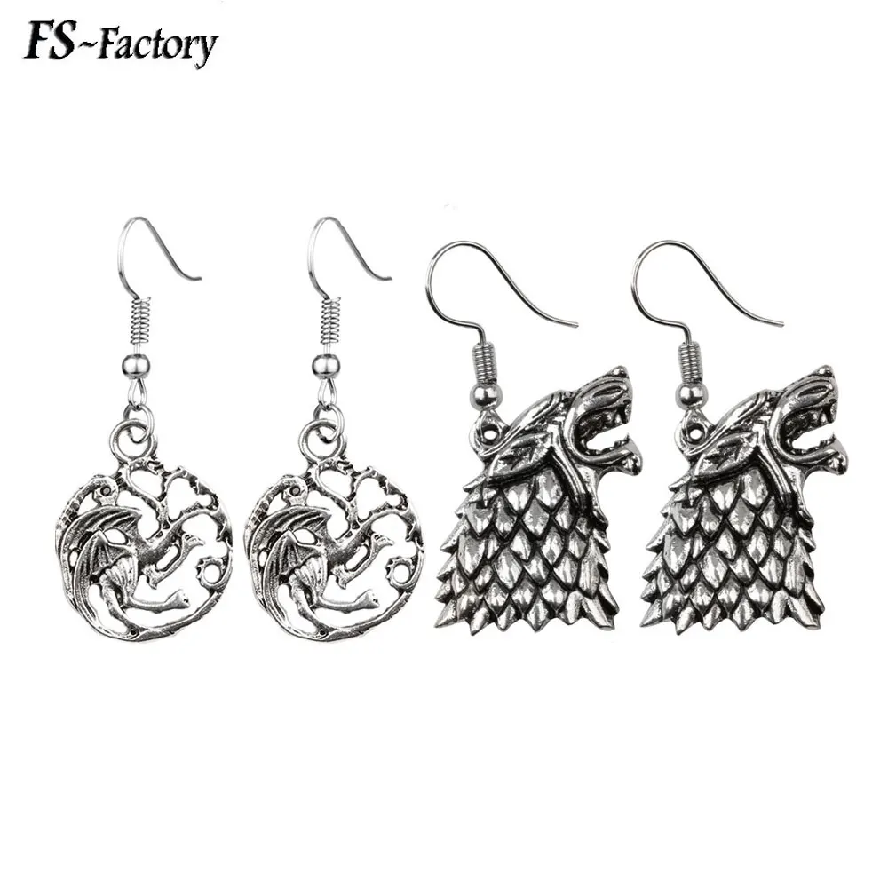 

Game of Thrones Stark Targaryen Dragon Wolf Head Drop Earrings A Song of Ice and Fire Dangle Earrings for Women Jewelry