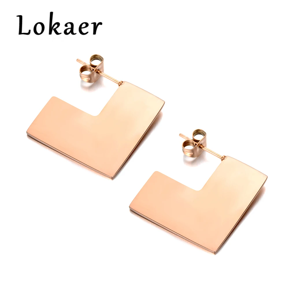 Lokaer, стальные ювелирные изделия, прямоугольные, преувеличенные серьги-гвоздики цвета розового золота, Bijoux Brincos Pendientes Mujer E18069