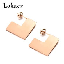 Lokaer, стальные ювелирные изделия, прямоугольные, преувеличенные серьги-гвоздики цвета розового золота, Bijoux Brincos Pendientes Mujer E18069