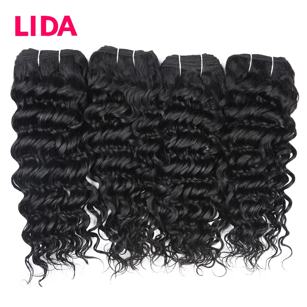 LIDA бразильские глубокая волна 100% человеческие волосы пучки 3 шт. в упаковке 8-18 дюймовый двойной уток пучки глубокой волны