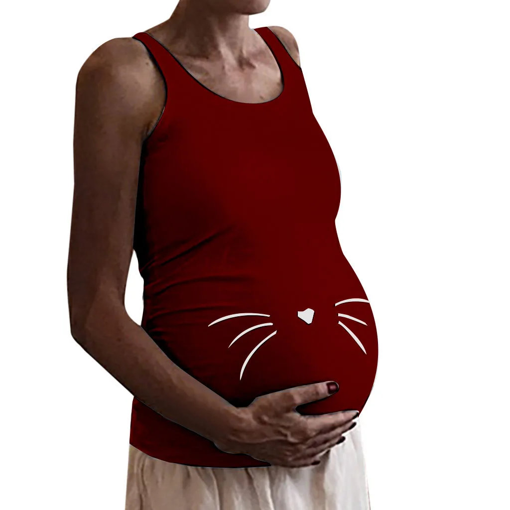 SAGACE майки и майки для женщин, без рукавов, Одежда для беременных, топ для беременных, с рисунком кота, жилет для кормления грудью Apl18