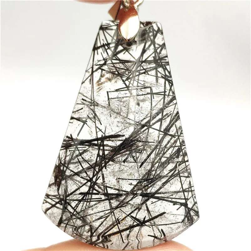 

Genuine Natural Black Hair Rutilated Quartz Necklace Pendant Woman Man Gift Stone 26x19x10mm Fashion Luxury Jewelry Pendant