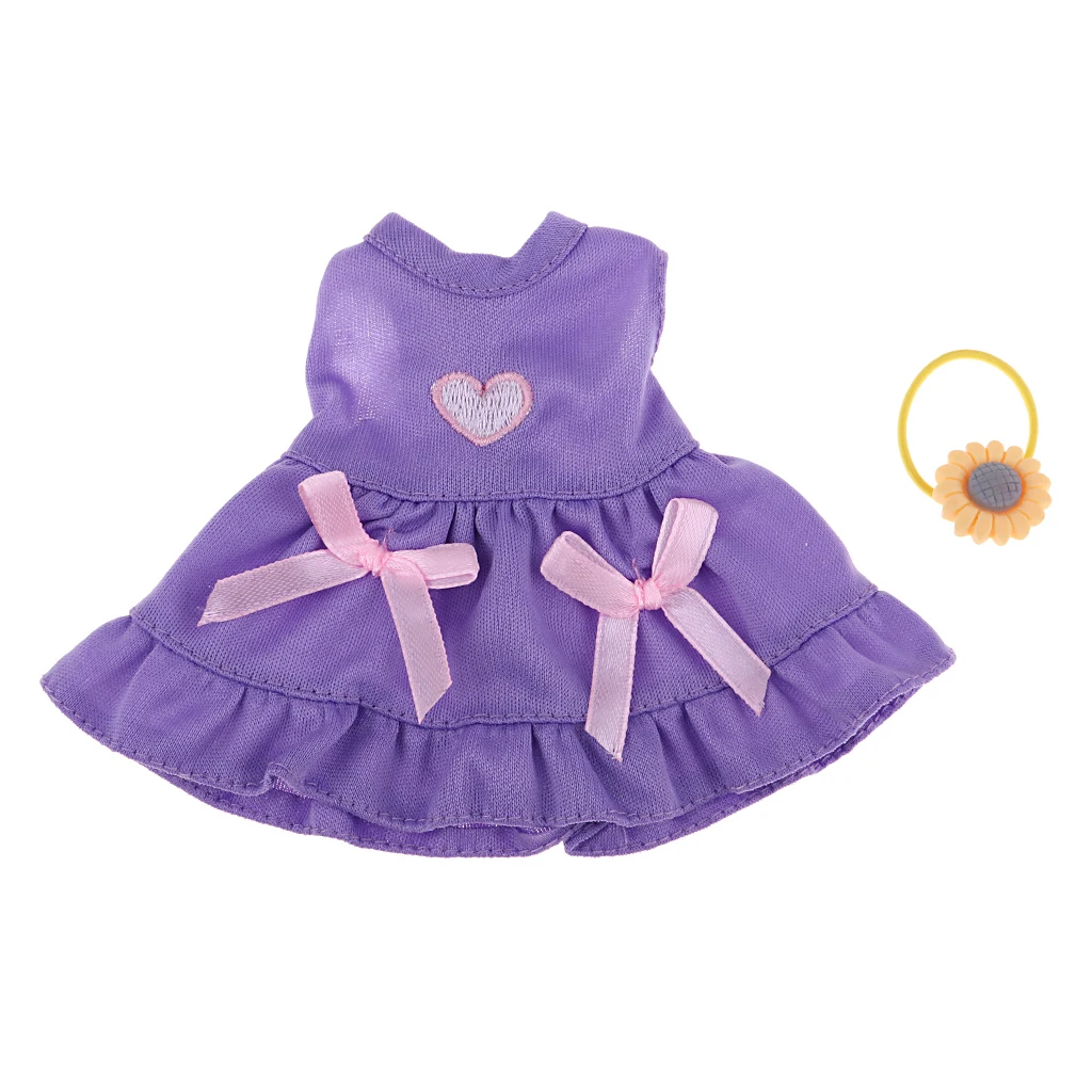 25cm Stylish Doll Flower Bowknot Dress for Mellchan Baby Dolls Clothes Wear Accessories Purple Dolls Accessory