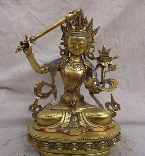 

dr608 12" China Bronze Gild Buddhism Joss Sculpture Tibet Manjushri Buddha Statue