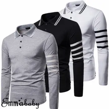 

New 2019 Fashion Men's Solid Slim Fit lapel Long Sleeve Muscle Tee T-shirt Casual Tops