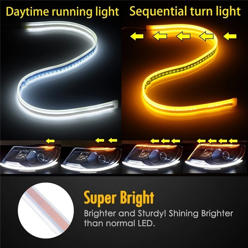 Ultrafine 30 см, 45 см, 60 см, DRL, гибкий светодиодный фонарь, стильные поворотные сигнальные тормозные лампы, дневные ходовые огни, слеза полосы, Автомобильные фары