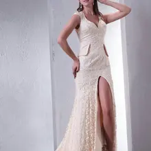 Реальные фотографии расшитый бисером цвета шампань кружева высокий разрез Русалка Вечерние платья без рукавов длиной до пола развертки Поезд Длинные платья для выпускного вечера